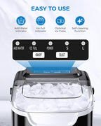 COWSAR Ice Maker Countertop, Portable Self-Cleaning Ice Machine, 26.5lbs/24Hrs, 8 Bullet Ice Cubes in 6 Mins, with Ice Basket and Scoop, Quiet Mini Ice Makers for Home, Kitchen, Bar, Camping