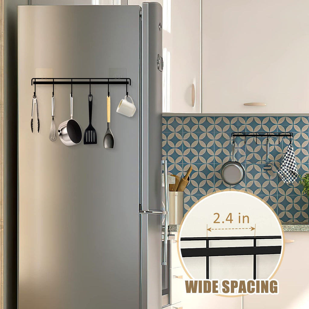 Kitchen Utensil Hanger, Adhesive Utensil Holder Wall Mount Kitchen Rack Rail with 12 Hooks, Space Saving and No Drilling, Black, 2 Pcs