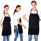 2 Pack 3 Pockets Adjustable Bib Apron Chef Kitchen Cooking Aprons for Women Men, Black
