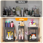 3 Pack Under Sink Organizer, Pull-Out Cabinet Organizer Drawer, 2 Tier Multi-Purpose Slide Out Storage Shelf for Kitchen Bathroom, Black