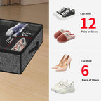 Sturdy Under Bed Shoe Storage Organizer, Set of 2, Fit 12 to 24 Pairs, Underbed Shoes Closet Storage Solution with Clear Window, Breathable, L29.3 x W23.6 x H5.9, Linen-like Black, MXAUBSB2P