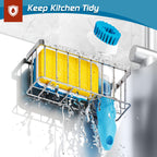 Sponge Holder for Kitchen Sink,Sink Caddy Organizer with Suction Cups/Adhesive Strips,Dish Sponge Holder Design for Sponges,Scrubber,Stoppers-Silver