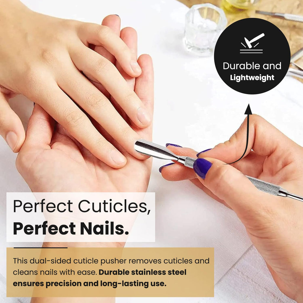 Cuticle Pusher Tools - Professional Nail Cuticle Pusher Cuticle Remover Cuticle Trimmer Spoon Shaped Nail Cleaner Dual Sided Metal Stainless Steel Manicure Pedicure for Women 4 Pack Set
