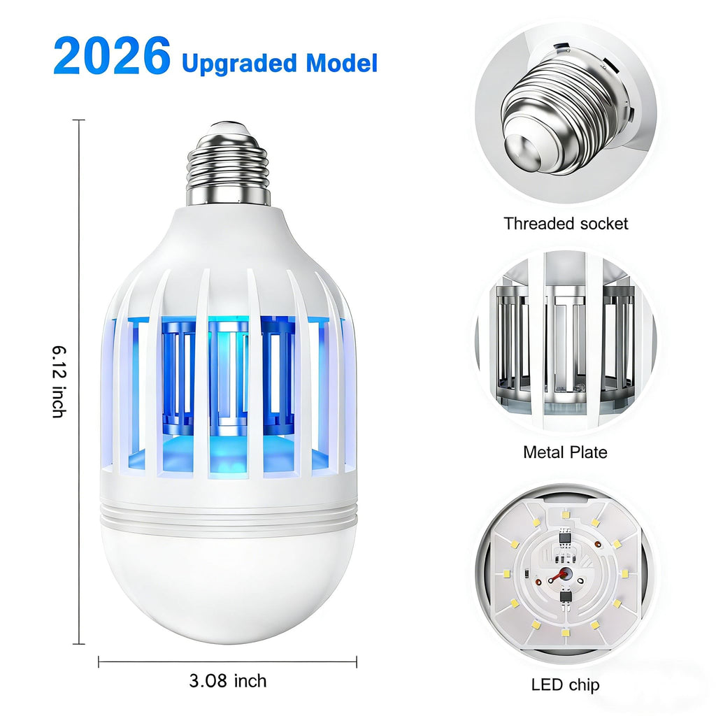 Bug Zapper Light Bulb, 2 in 1 Mosquitoes Killer Lamp Led Electronic Insect & Fly Killer, Porch Light for Entryway, Doorway, Corridor, Balcony and Patio (White)