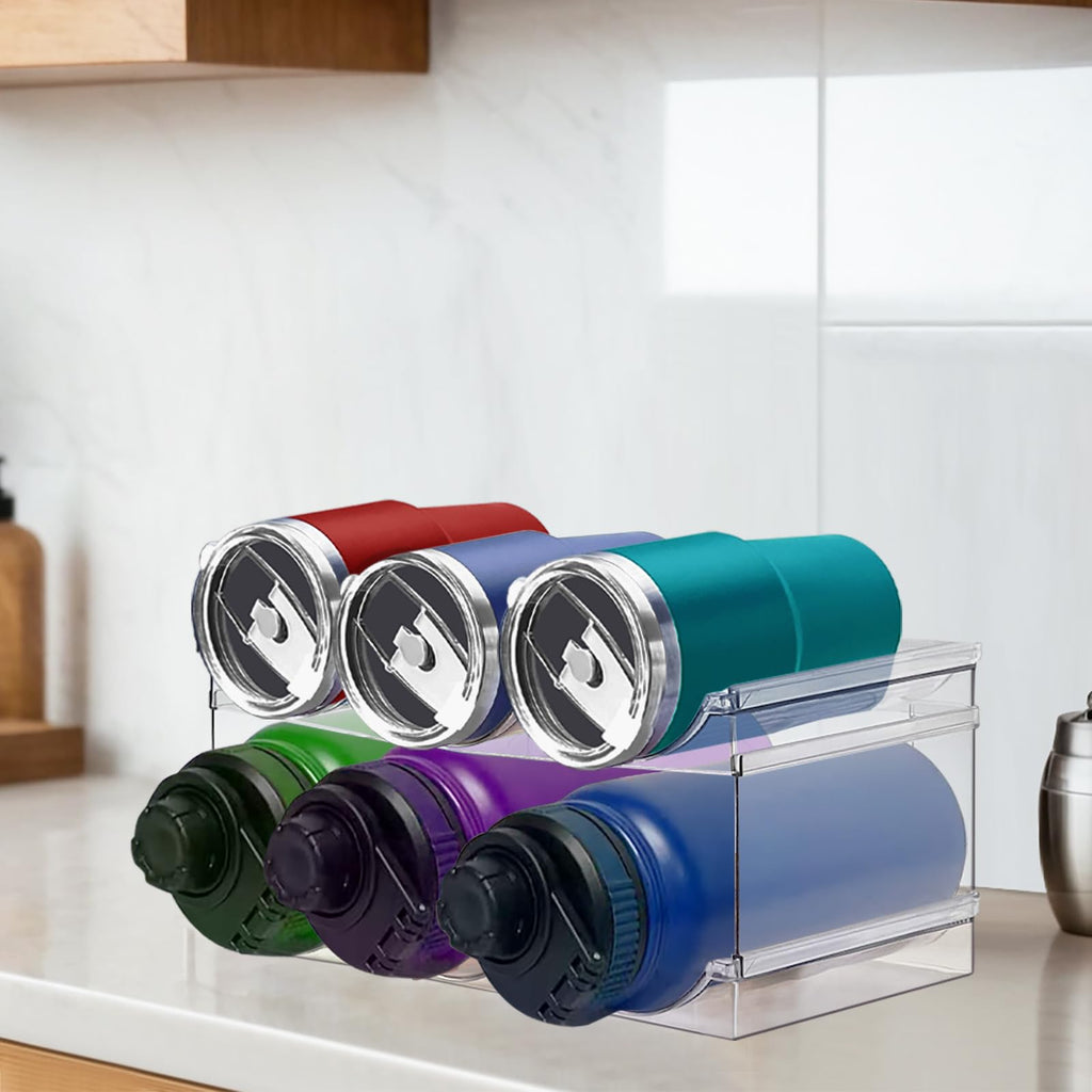 2 Pack Water Bottle Organizer, Stackable Kitchen Pantry Storage Shelf, Plastic Water Bottle Holder for Cabinet and Fridge Organization