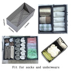 Sock Drawer Organizer 3 Pack - Collapsible Fabric Storage Bins for Underwear Divider, Small Closet Organizers with 3 Compartments, Gray