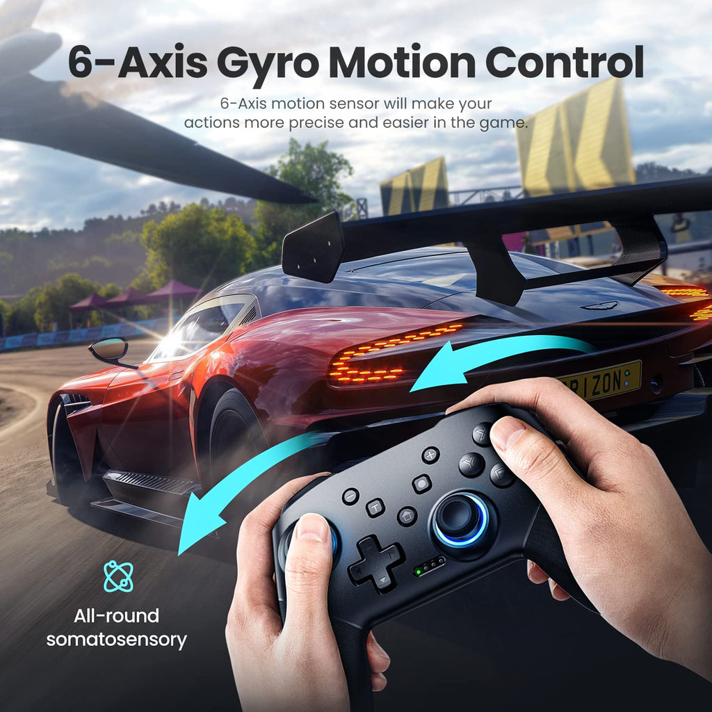 Switch Controller Wireless, Pro Controllers Compatible with Switch/Lite/OLED/PC, One-Key Pairing Gamepad with 9-Color RGB LEDs 6-Axis Motion Wake Up Function