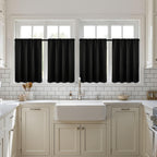 36 Inch Short Blackout Curtains Set of 4, Over Sink Kitchen Tier Curtain Thermal Insulated Privacy Drapes Mini Top & Bottom Rod Pocket Cafe Curtains for Small Windows Bathroom RV, Black
