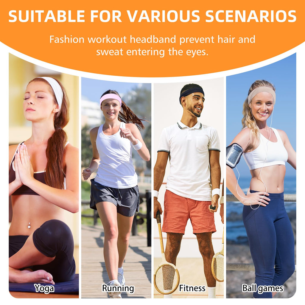 Headbands for Women 8PCS [Summer-Exclusive Headband], Non Slip Sports Headband Elastic Soft Running Fashion Headband Absorb Sweat Headbands for Men for Women for Working Out, Travel