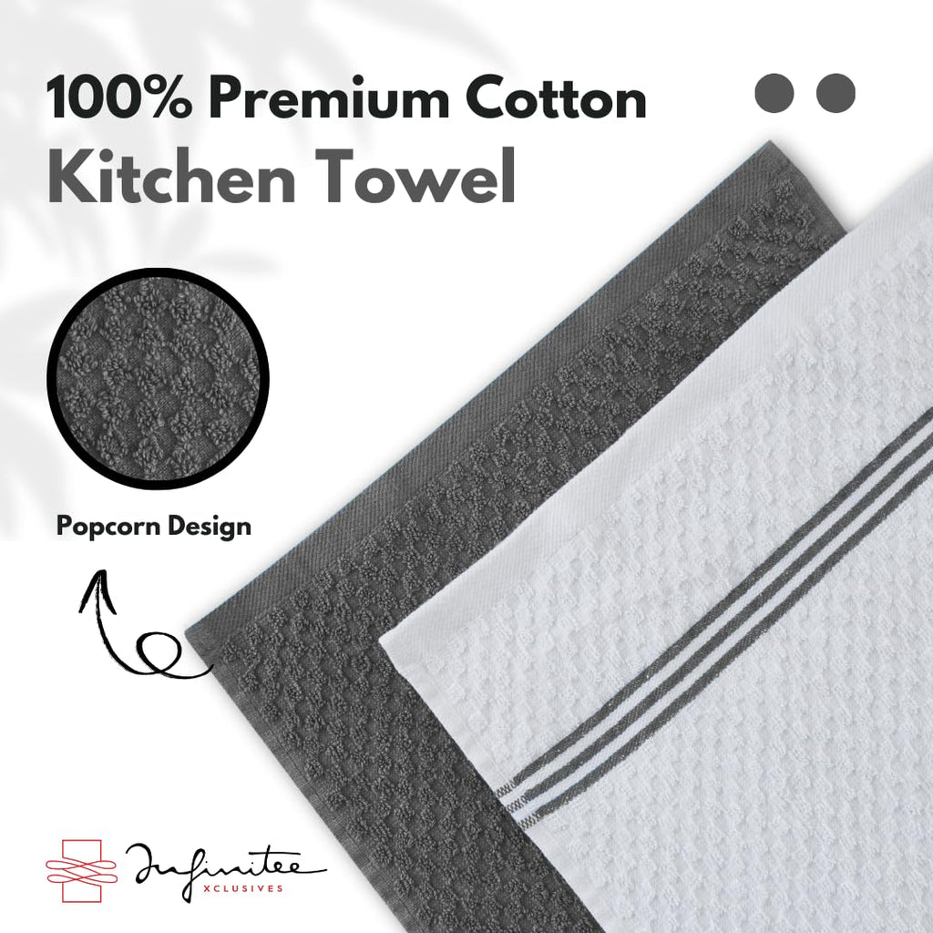 100% Cotton Kitchen Towels - 15x25 Inch Ultra Soft Tea Towel, Super Absorbent Terry Dish Towels for Kitchen Linens |Grey|