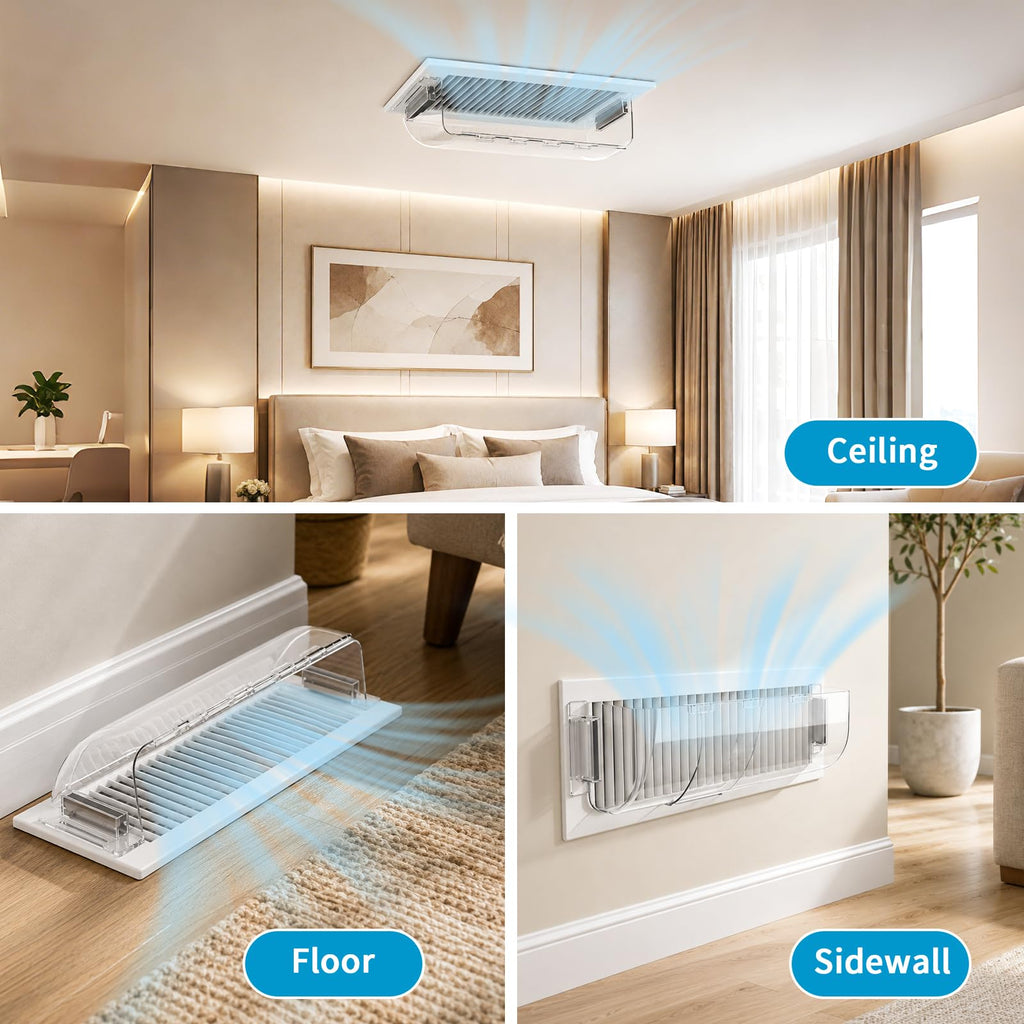 2 Pack Magnetic Air Vent Deflector, 9"-15.5" Adjustable Vent Cover with Optimized Ferrite Magnets for Ceiling/Floor/Wall Registers - Clear Heat/AC Deflector for Under Furniture & Home Comfort