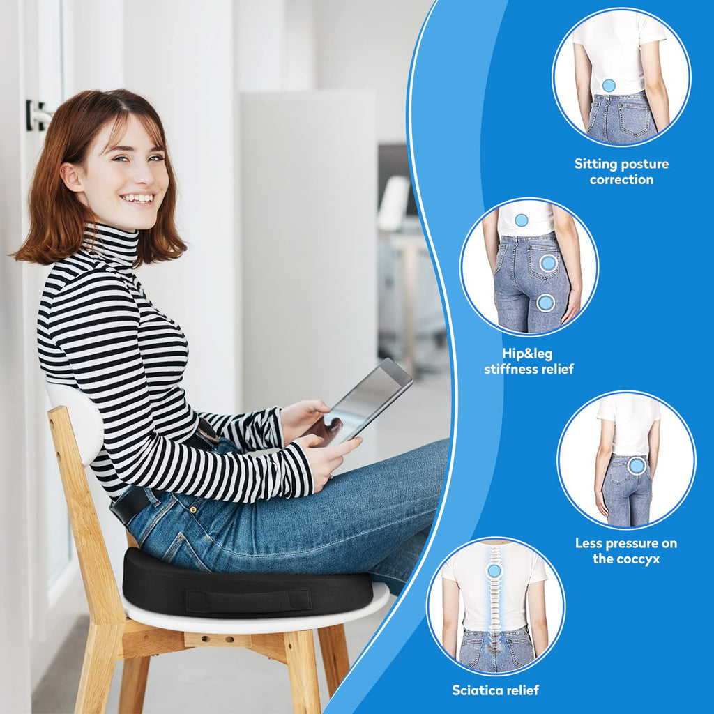 Seat Cushion - Memory Foam Office Chair Cushion for Sciatica, Tailbone & Back Pain Relief - Orthopedic Coccyx Pillow for Car, Airplane, Pregnancy & Long Sitting at Work, Black