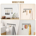 Kitchen Utensil Hanger, Adhesive Utensil Holder Wall Mount Kitchen Rack Rail with 12 Hooks, Space Saving and No Drilling, Black, 2 Pcs