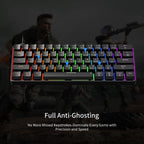 GM611 Mechanical Keyboard,Rainbow LED Backlit Gaming Wired Keyboards Compact Mini 61 Keys Portable 60 Percent Mechanical Keyboard with Black Keycaps,for Windows Laptop PC Linear Red Switches