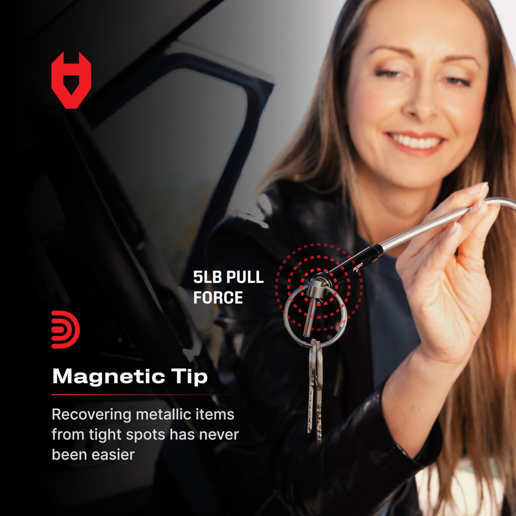 Magnetic Flexible Claw Grabber Pickup Tool with Bright LED Light - 27.7in Long Magnetic Pickup Tool, Retractable Claw Grabbing Tool, Magnetic Grabber Tool with 5lb Pull Strength Pick Up Tool
