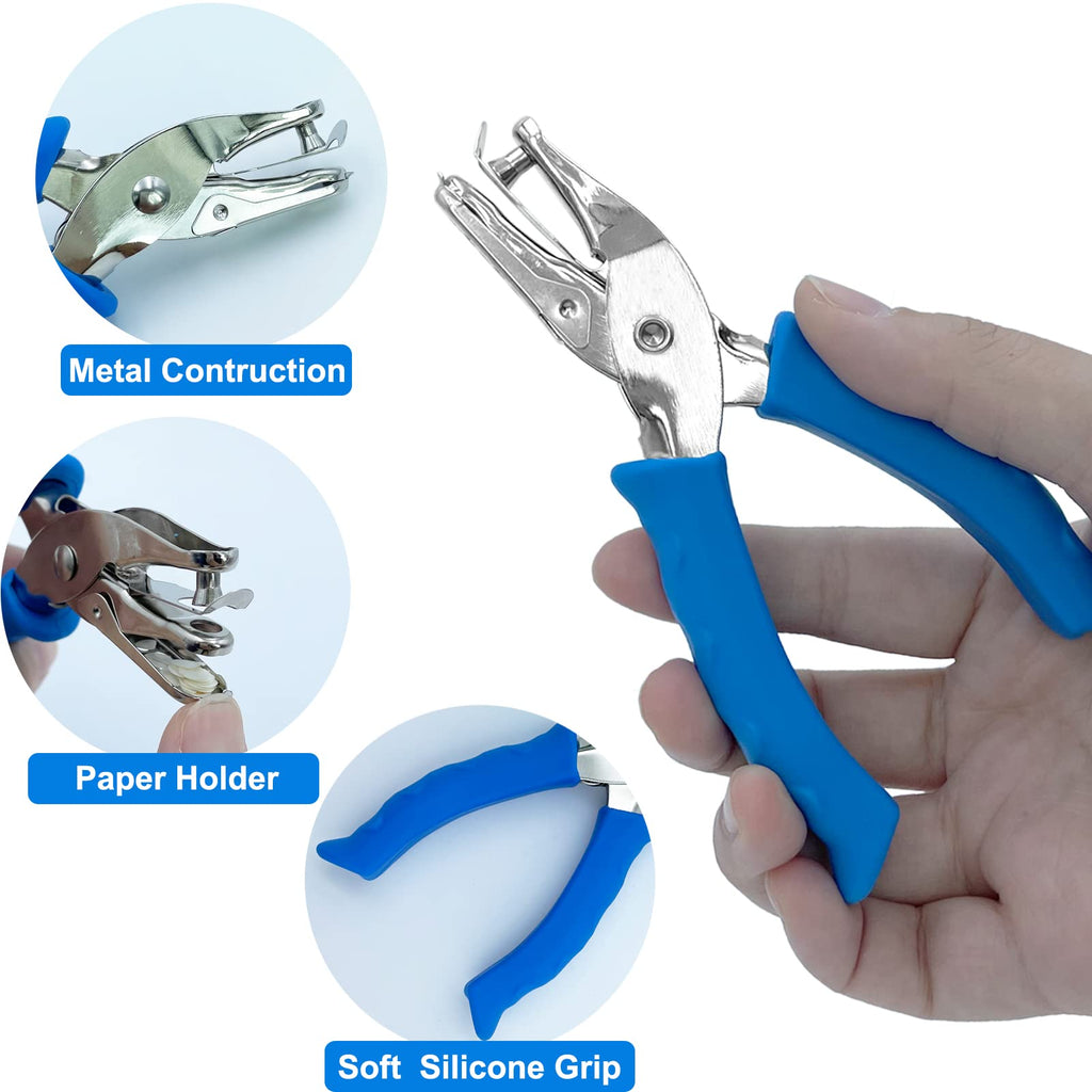 Single Hole Punch 1/4” Paper Hole Puncher for Crafts, One Hole Puncher with Blue Soft Grip Handle for Kids and Adults, Handheld Circle Punch for Paper Crafts in Home, Office, Classroom