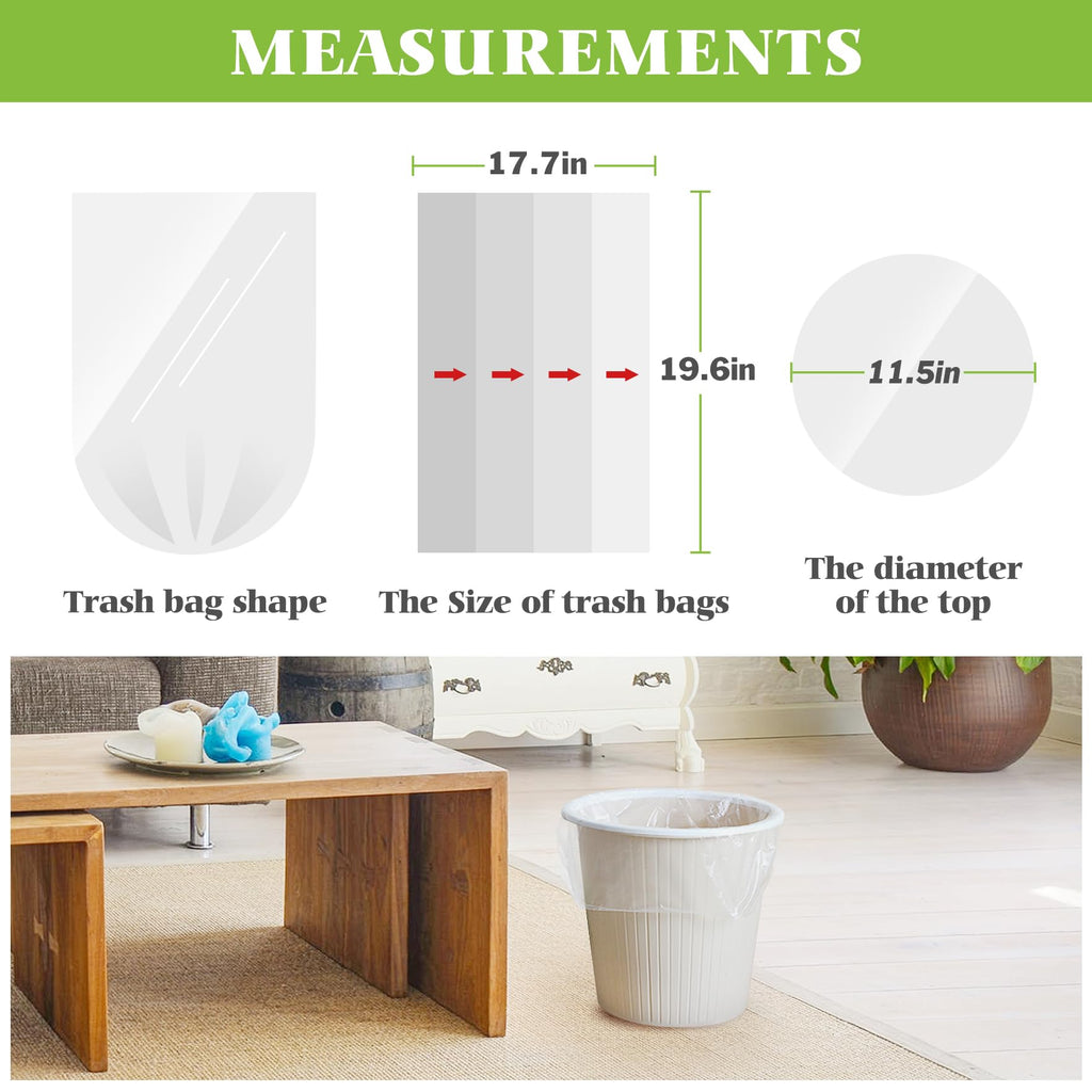 Small Trash Bags 4 Gallon 200 Counts Garbage Bags, Bathroom Trash Can Bin Liners, Small Plastic Bags for home office kitchen, fit 12-15 Liter, 3,3.5,4.5 Gal, Clear