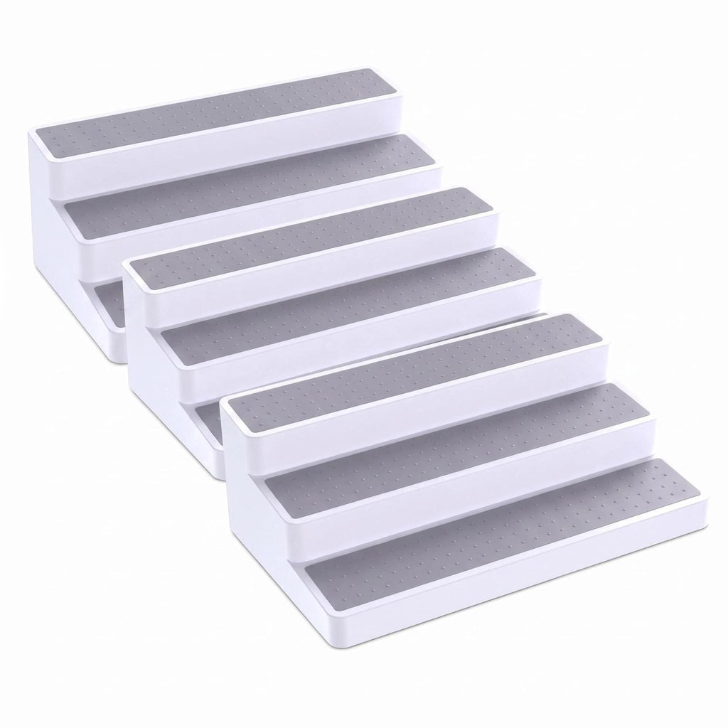 3 Tier Spice Rack Organizer for Cabinet, 3 Pack Non-Slip Spice Rack Shelf Organizer, Holds 24+ Jars, Plastic Spice Organizer for Cabinet, Pantry & Kitchen Countertop, White