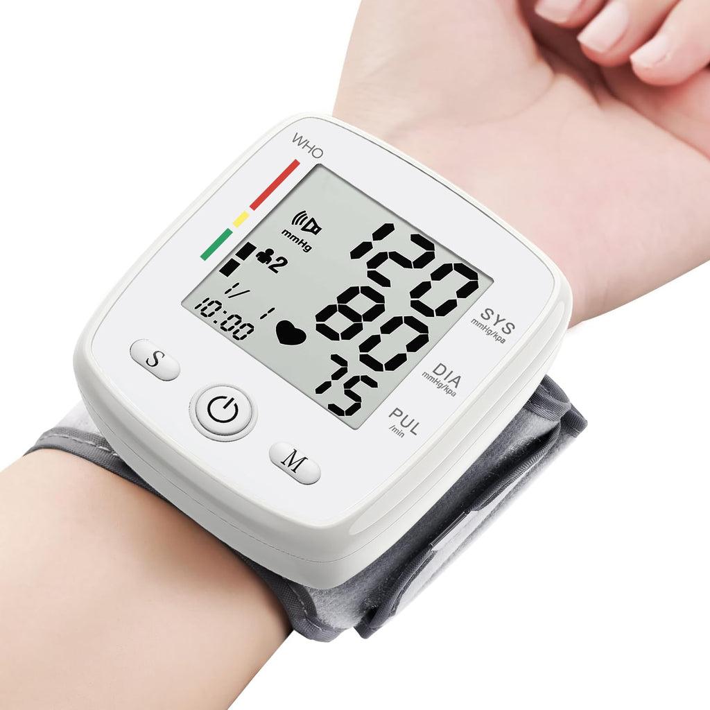 Blood Pressure Monitor Digital Wrist BP Machine Automatic BP Cuff (5.3 to 7.7 in) with 2 Users 180 Memory Voice Large LCD Display Adjustable Cuff USB Charging Carrying Case,White