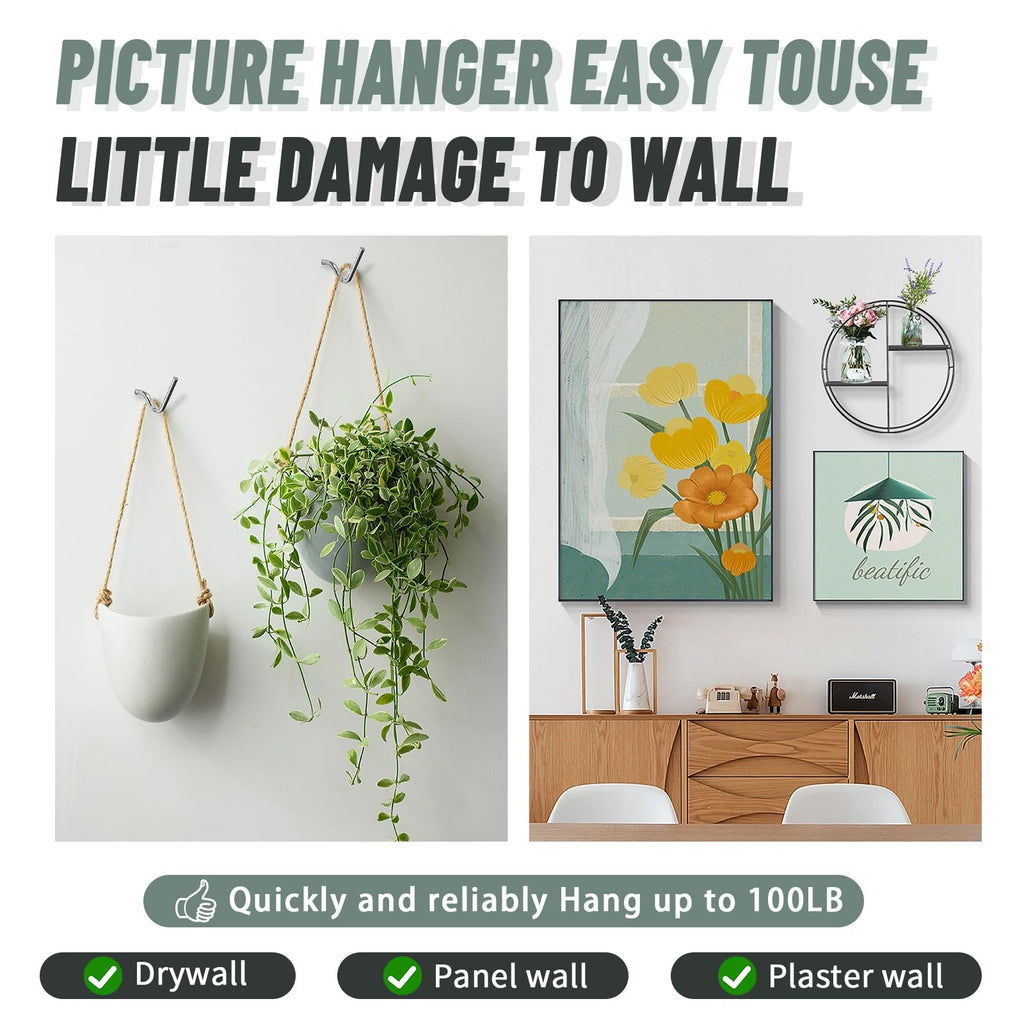 20pcs Super Hook Picture Hangers and Office Pack, Drywall Hooks for Hanging Pictures, Wall Hooks, Picture Hangers, Picture Hanging Kit，Hang Art, Clock, Shelves, Mirrors