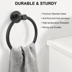 Towel Holder for Bathroom Wall Matte Black Towel Ring Stainless Steel Hand Towel Holder Heavy Duty Towel Hanger for Bath, Kitchen