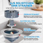 2 Pack Sink Drain Strainer, Sink Stopper, 3 in 1 Stainless Steel Kitchen Sink Drain Strainer with Anti-Clogging Basket, Fit US Standard 3-1/2 Inch Drain Hole