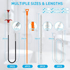 Drain Snake 12 Set: 25inch Snake Drain Hair Removal Tool(1PCS), 59inch Cleaning Brush(2PCs), 25inch Drain Clog Remover(6PCS), 18inch Sink Drain Brush(3PCS) For Bath Tub, Toilet, Kitchen Sink, Sewer