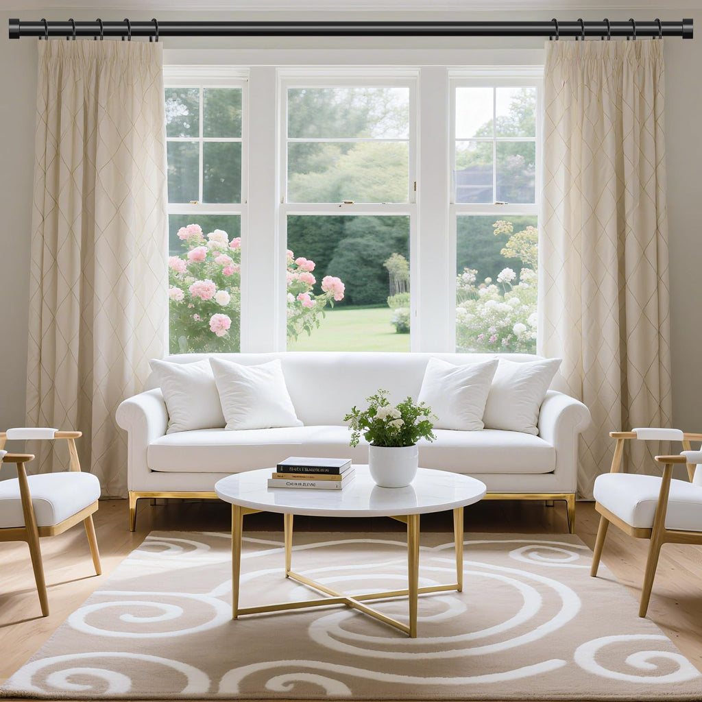 Curtain Rods for Windows 48 to 84 Inch(4-7 Feet),Black 1'' Diameter Drapery Rods with End Cap Style Design,Modern Adjustable Heavy Duty Curtain Rod,Size:36''-88''