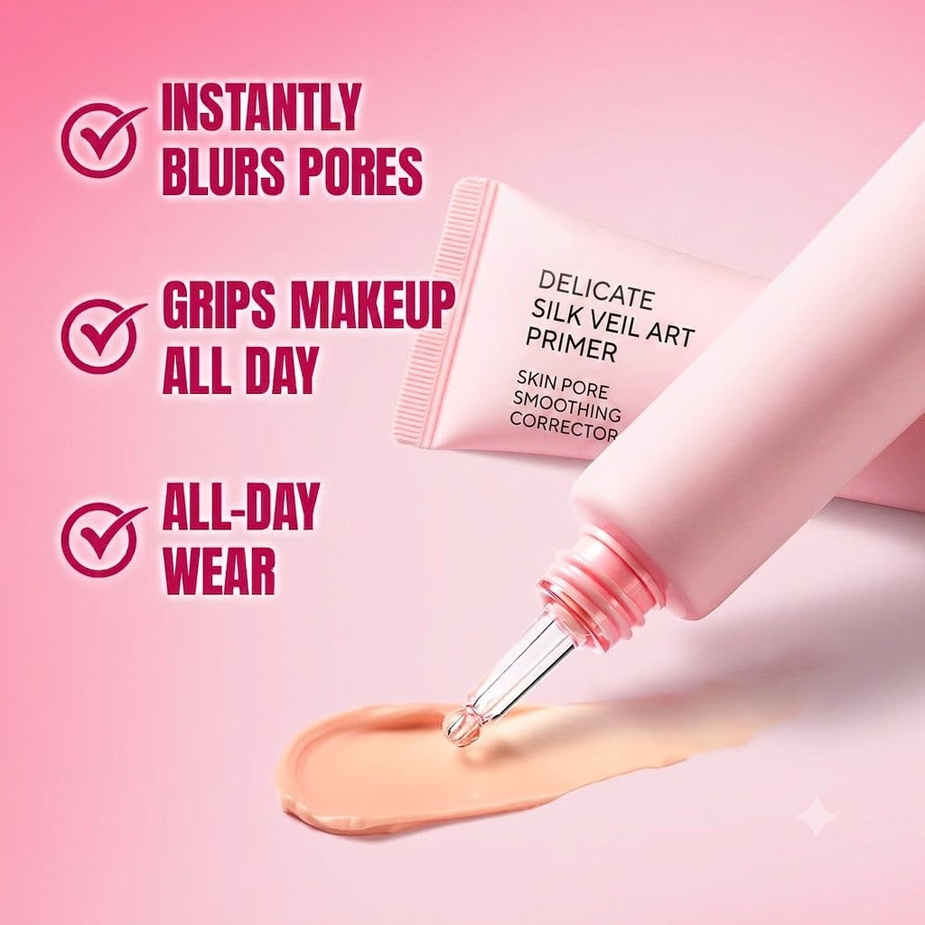 Delicate Silk Veil Art Primer - Korean Oil Control Matte Pore Blurring Primer, Lightweight Hydrating, Smooth Fine Lines, Long Lasting 1.01 FL.OZ