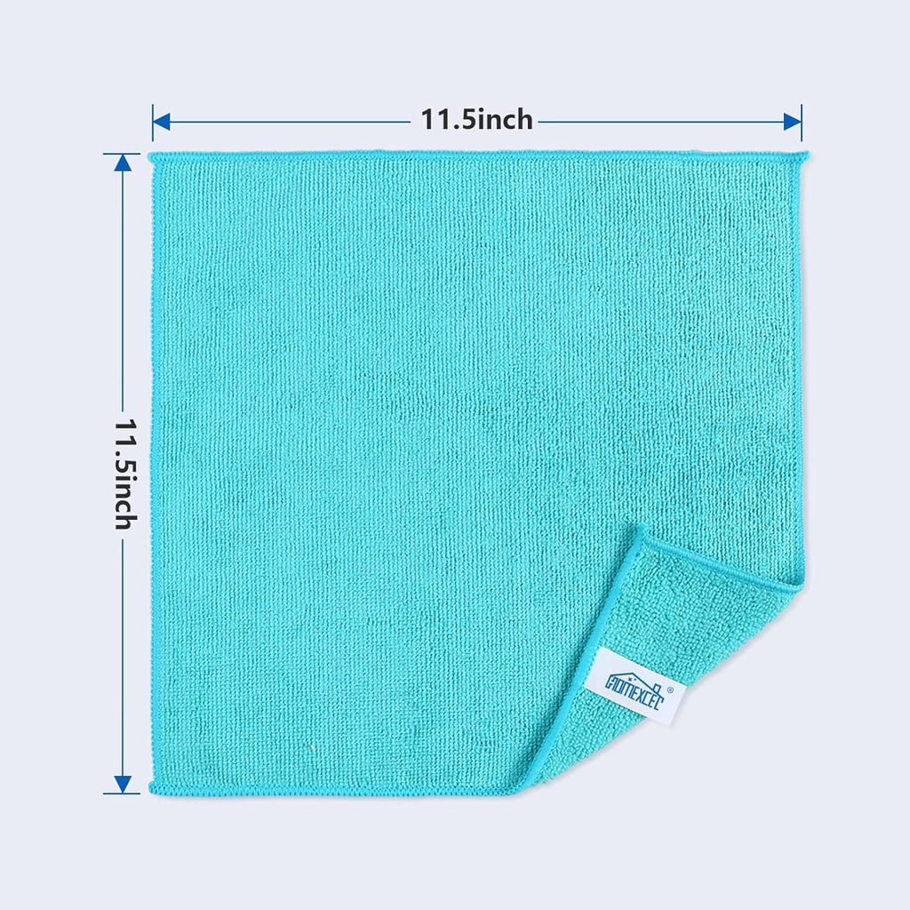 Microfiber Cleaning Cloth 210GSM, Pack of 12, Size:11.5" x 11.5", Ultra-Soft, High-Density Non-Abrasive Cleaning Towels for Cars, Glass, Kitchen, Reusable Rags, Blue/Green/Yellow/Pink