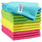 Microfiber Cleaning Cloth 210GSM, Pack of 12, Size:11.5" x 11.5", Ultra-Soft, High-Density Non-Abrasive Cleaning Towels for Cars, Glass, Kitchen, Reusable Rags, Blue/Green/Yellow/Pink