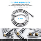 Shower Hose, 79 Inches Extra Long Stainless Steel Handheld Shower Head Hose with Brass Insert and Nut - Durable and Flexible(Chrome)
