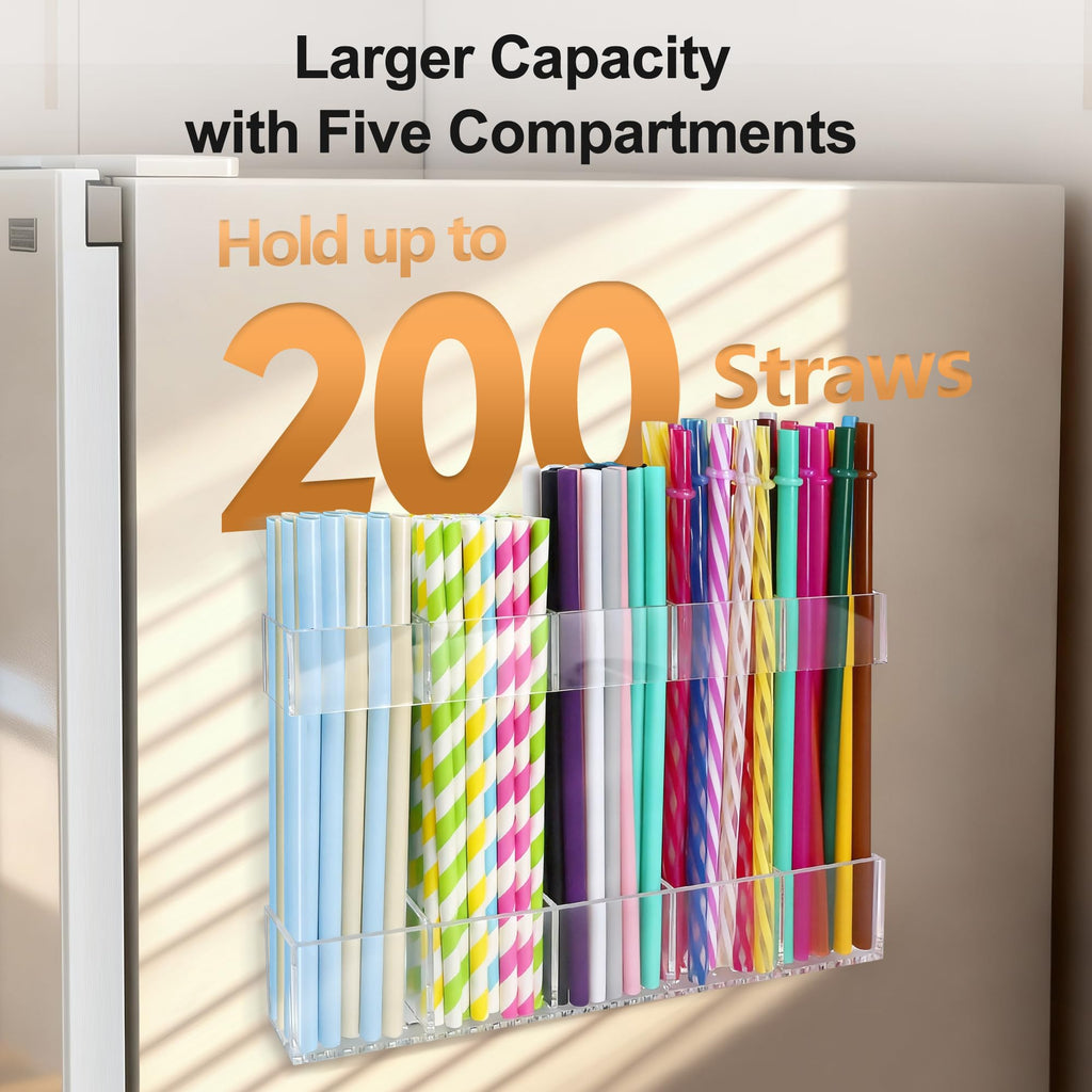 9.5” Large Acrylic Straw Holder for Cabinet Door, Reusable Adjustable Two-Part Straws Organizer with Ultra Sticky Adhesive Strips, 2026 Straw Storage for Kitchen Cupboard (Transparent)
