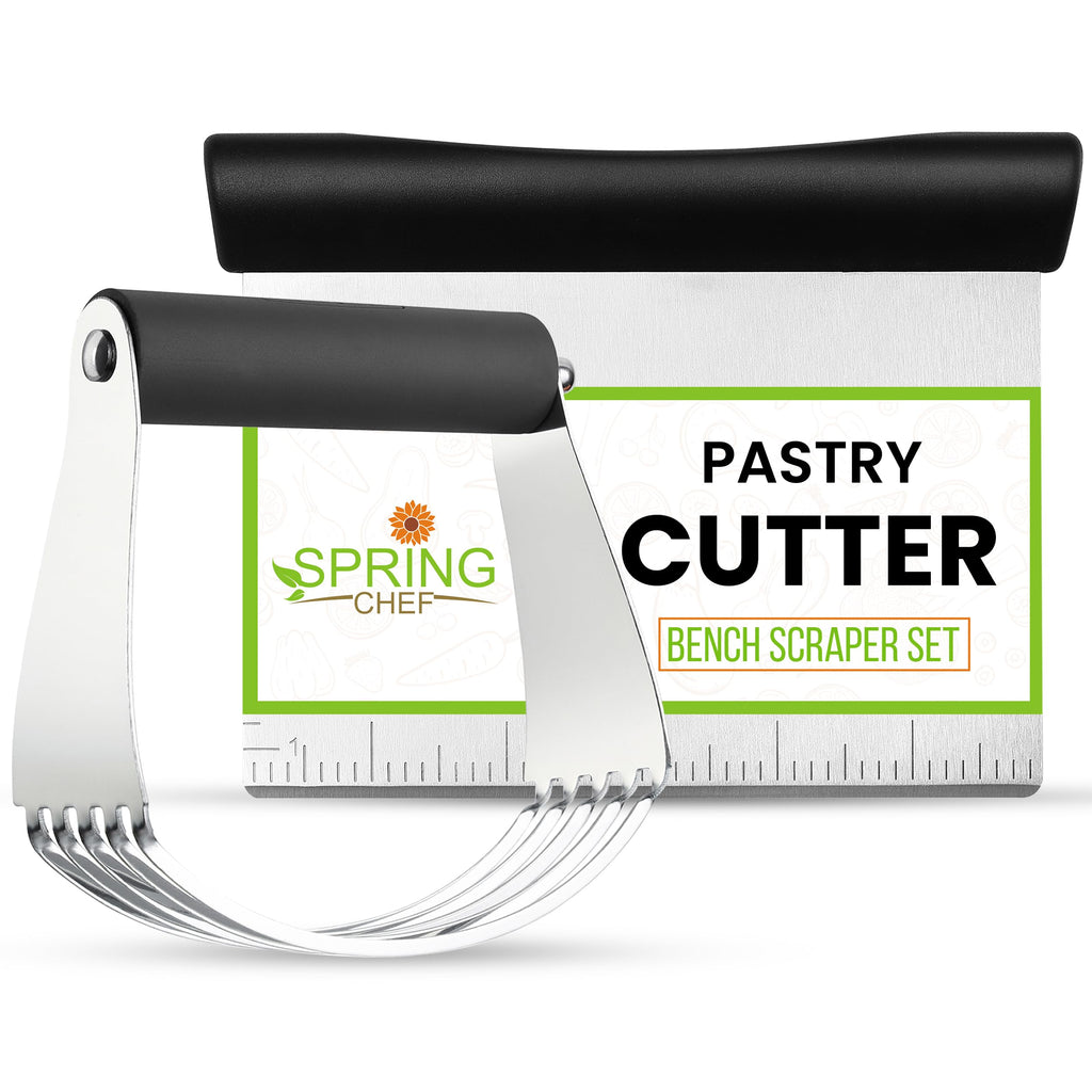 Dough Blender & Pastry Cutter Tool, Stainless Steel Pastry Blender & Bench Scraper for Pizza, Nut, Pie - Multipurpose Dough Cutter & Scraper Tool for Baking with Soft Grip Handles - Black