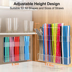 9.5” Large Acrylic Straw Holder for Cabinet Door, Reusable Adjustable Two-Part Straws Organizer with Ultra Sticky Adhesive Strips, 2026 Straw Storage for Kitchen Cupboard (Transparent)