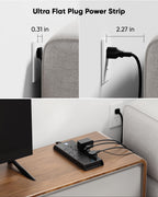 Surge Protector Power Strip 4800J, 10Ft Long Extension Cord Flat Plug, 12 Outlets 2 USB C 2 USB Ports, Wall Mountable, Desk Charging Station, Black