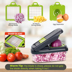 Vegetable Chopper,12-in-1 Multifunctional Food Chopper,Professional Onion Chopper with 7 Blades,Vegetable Cutter with Container for Salad,Potato,Carrot,and Garlic; Essential Kitchen Tool(Grey)