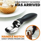 Heavy Duty Ice Cream Scoop with Comfortable Handle - Professional Ice Cream Scooper for Gelato, Sorbet, Cookie Dough, Melon, Frozen Yogurt - Dishwasher Safe Metal Kitchen Tool - Black
