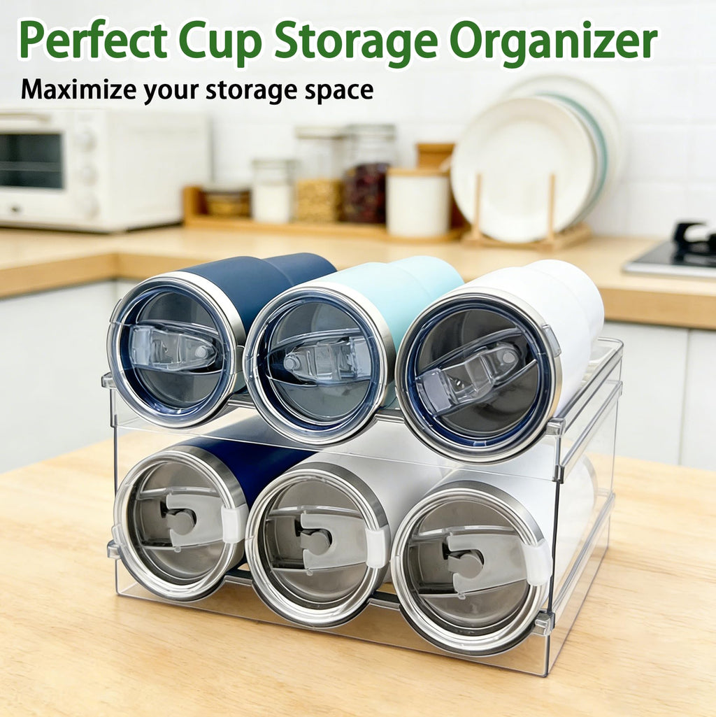 2 Pack Water Bottle Organizer, Stackable Kitchen Pantry Storage Shelf, Plastic Water Bottle Holder for Cabinet and Fridge Organization