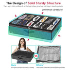 Sturdy Under Bed Shoe Storage Organizer, Set of 2, Fit 12 to 24 Pairs, Underbed Shoes Closet Storage Solution with Clear Window, Breathable, L29.3 x W23.6 x H5.9, Linen-like Black, MXAUBSB2P