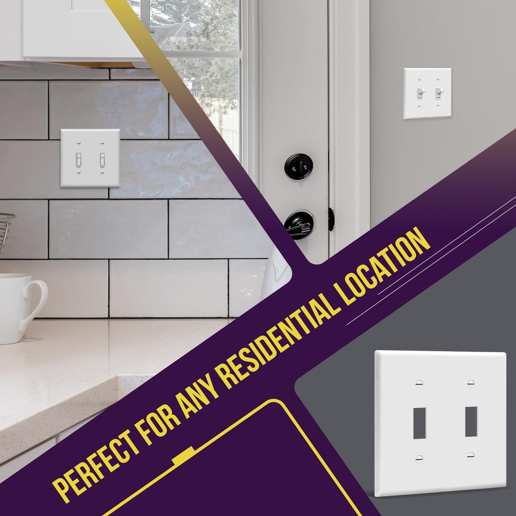 Toggle Light Switch Wall Plate, Gloss Finish, Size 2-Gang 4.50" x 4.57", Double Switch Cover, Unbreakable Polycarbonate Thermoplastic, 8812-W, White