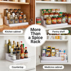 3 Tier Spice Rack Organizer for Cabinet, 3 Pack Non-Slip Spice Rack Shelf Organizer, Holds 24+ Jars, Plastic Spice Organizer for Cabinet, Pantry & Kitchen Countertop, White