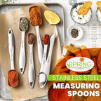 Stainless Steel Measuring Spoons Set of 6 with Leveler, Rectangular Metal Teaspoon & Tablespoon Measuring Spoons for Dry & Liquid Ingredients - Nesting Kitchen Gadgets For Baking & Cooking