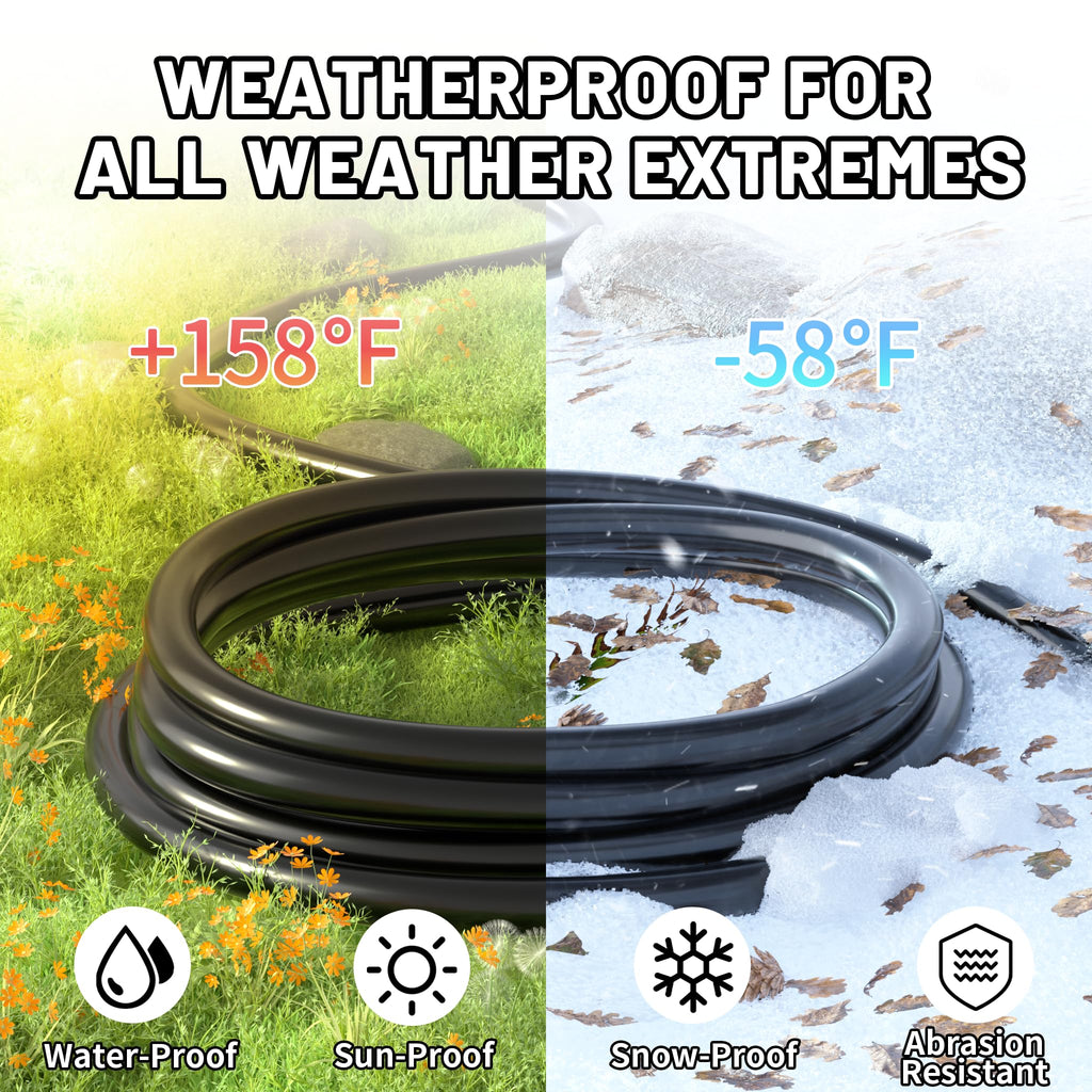 16/3 Black Indoor Outdoor Extension Cord 10 Ft Waterproof, Extension Cord with 3 Prong Grounded Plug,13A 1625W 16AWG SJTW, Flexible Weatherproof Power Cable for Offices, Gardens and Lawns