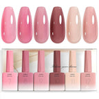 Rubber Base Gel Nail Polish Set- 6 Pcs 9 Ml Transparent Pink Rubber Base for Nails, Soak Off LED Nail Gel Manicure Kit DIY at Home Salon Gifts