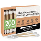 100% Bamboo Cotton Ear Swabs (200-Pack) | Double Tipped Ear Cotton Buds for Beauty & Personal Care | FSC Certified & Hypoallergenic | Suitable for All Ages & Pets | Biodegradable & Disposable