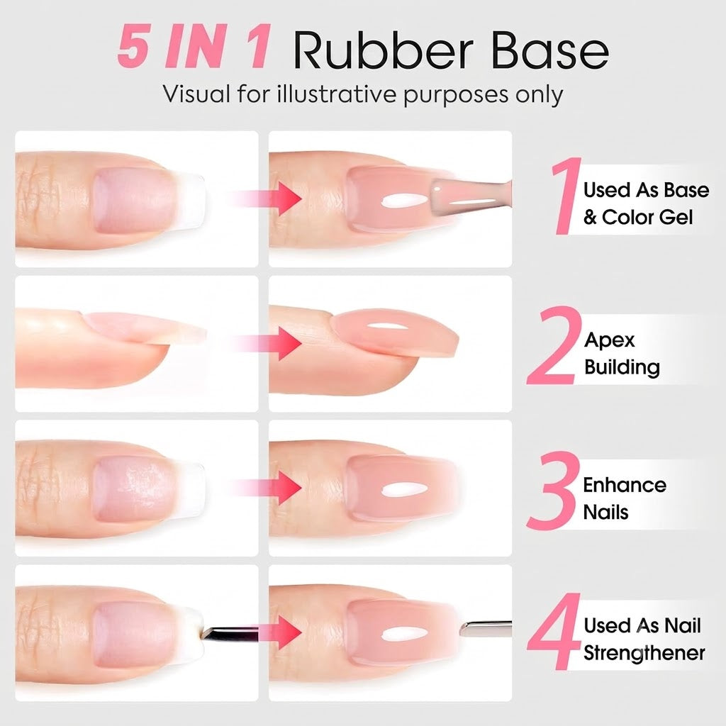 Rubber Base Gel Nail Polish Set- 6 Pcs 9 Ml Transparent Pink Rubber Base for Nails, Soak Off LED Nail Gel Manicure Kit DIY at Home Salon Gifts